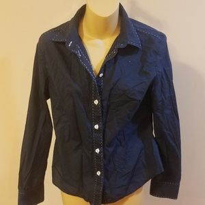 Rare wrap brand button up navy blue shirt uk 12 100% cotton L10